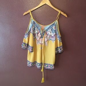 4/$13 Mustard yellow cold shoulder shirt